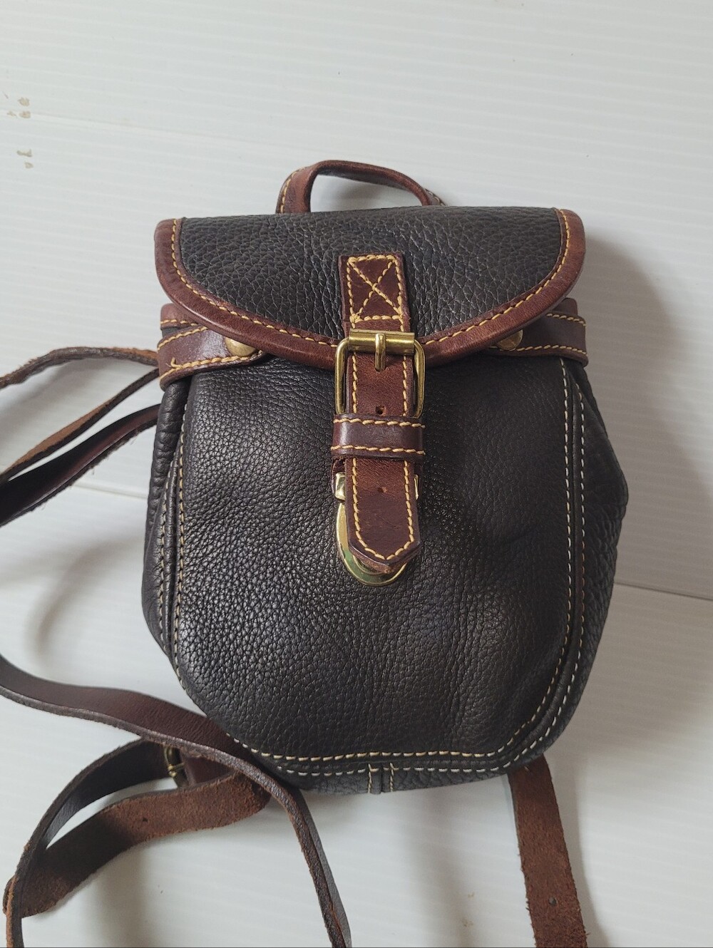 Vintage Roots Genuine leather mini backpack Brown Black.